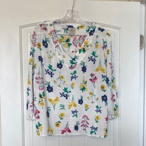 St. John's Bay Floral V-Neck Blouse - White with Multicolor Floral